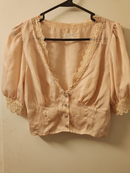 Urban Outfitters Tops - Urban Outfitters Blush Lace-Trim Puff Sleeve Top
